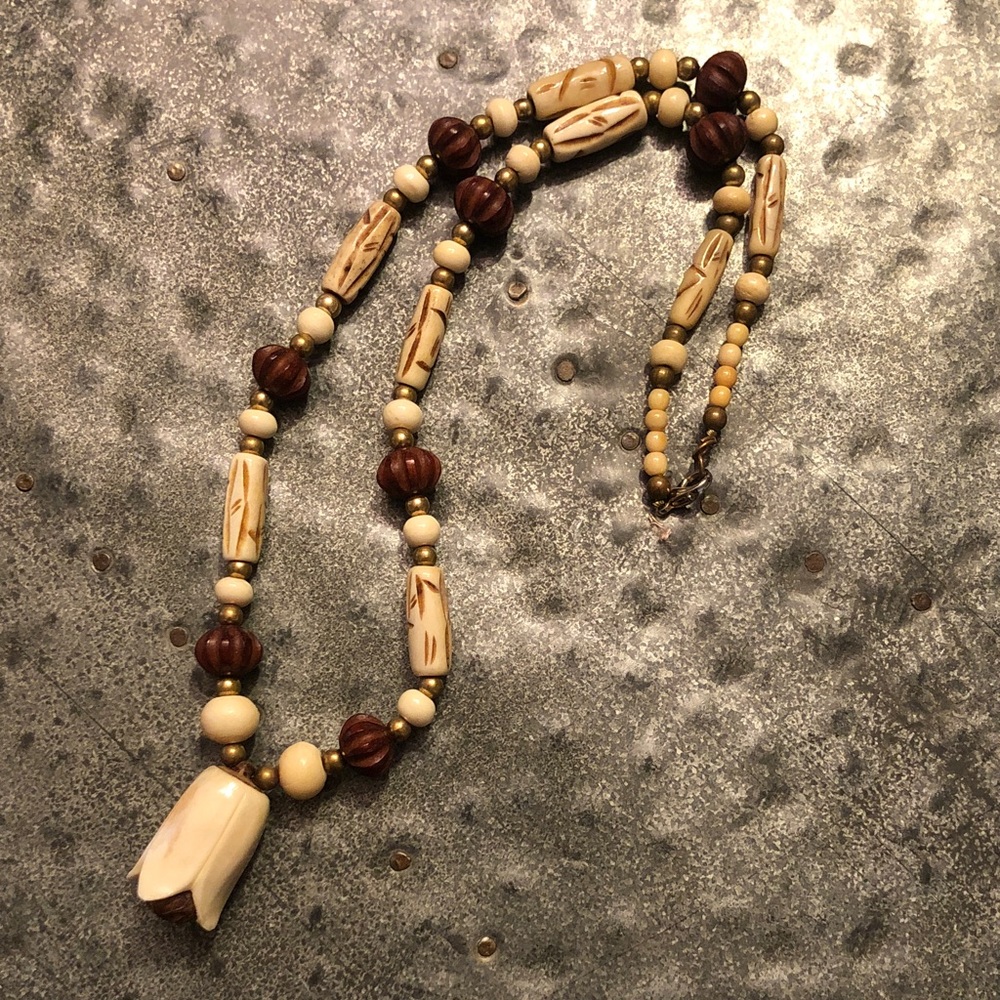 Boho Cream and Brown Asian Inspired Beaded Necklace